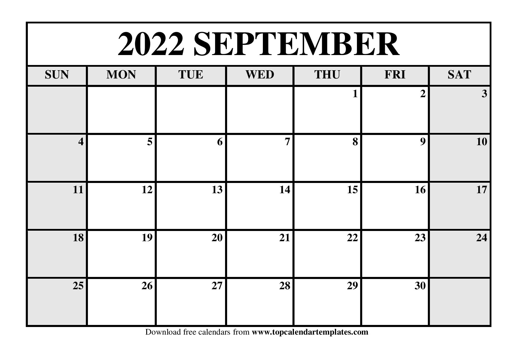 Printable Calendar September 2022 Templates Pdf Word Excel