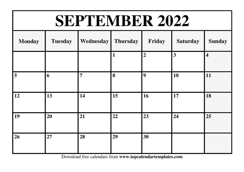 September 2022 Printable Calendar