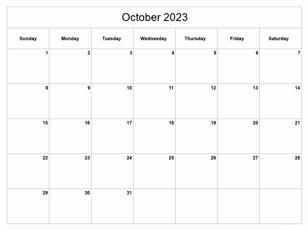 Blank October 2023 Calendar Printable