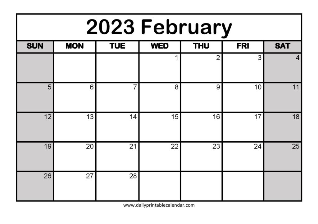Blank February 2023 Calendar Printable