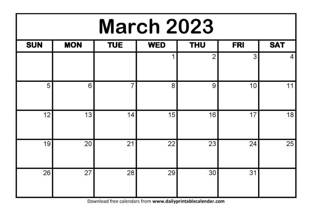 Blank March 2023 Calendar Printable