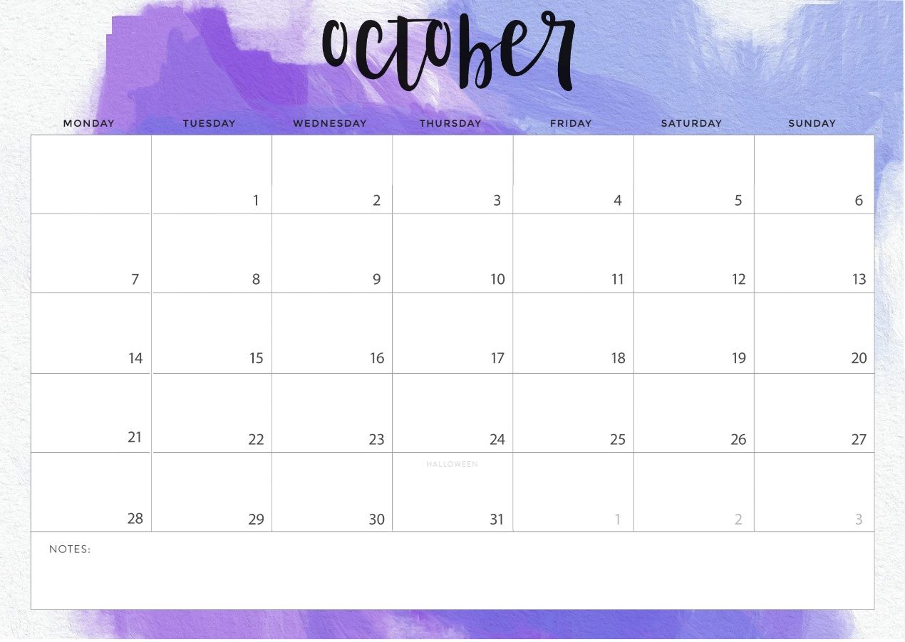 Editable October 2019 Calendar Printable Blank Wallpaper Template