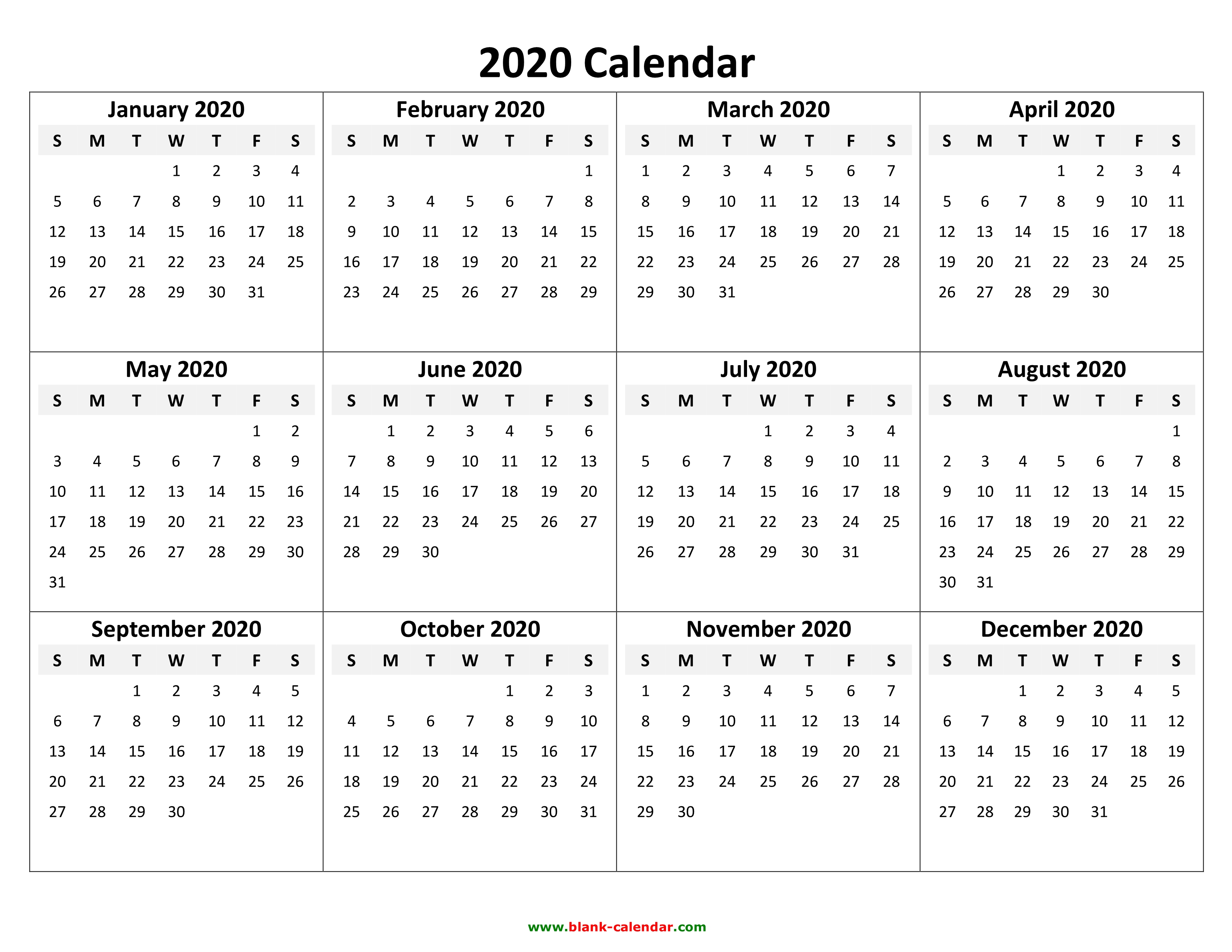 2020 Printable Calendar One Page - Printable Calendar 2023