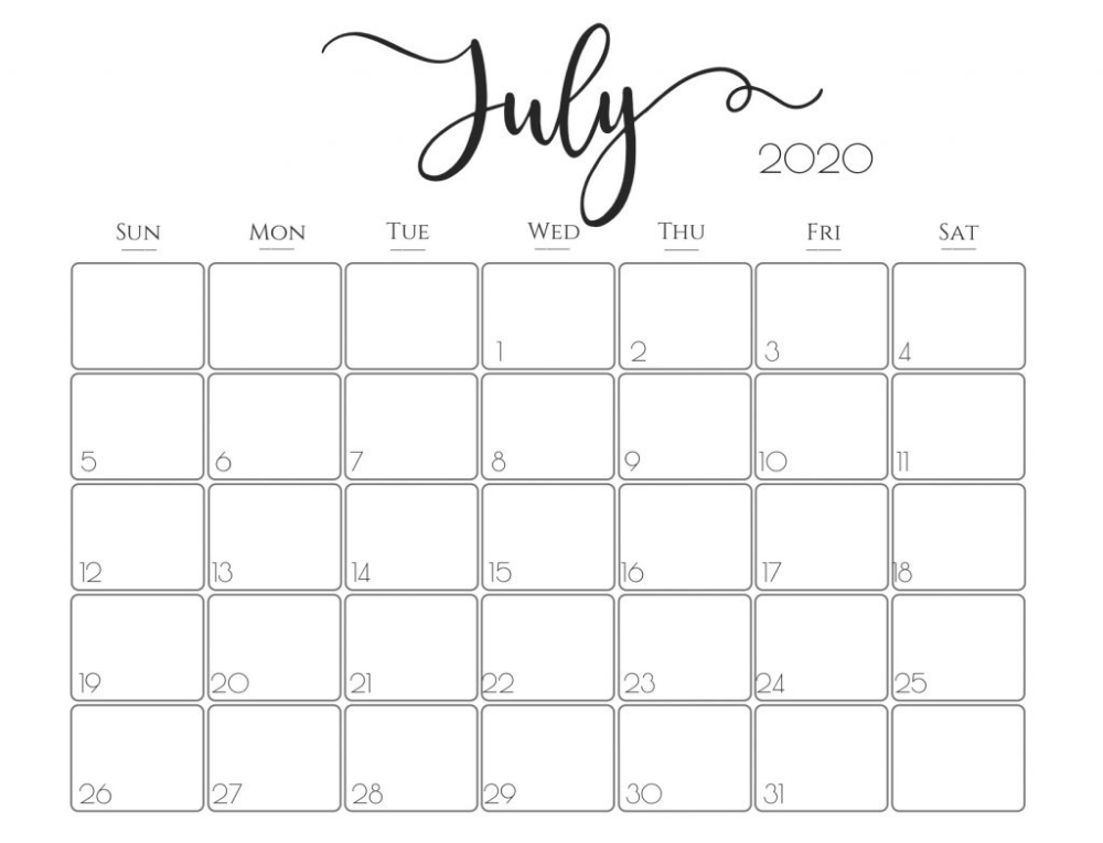 Free Printable July 2020 Calendar Monthly Template