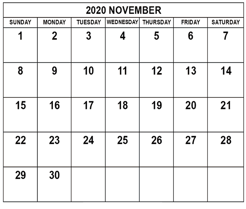 Printable November 2020 Calendar Template - Download Now