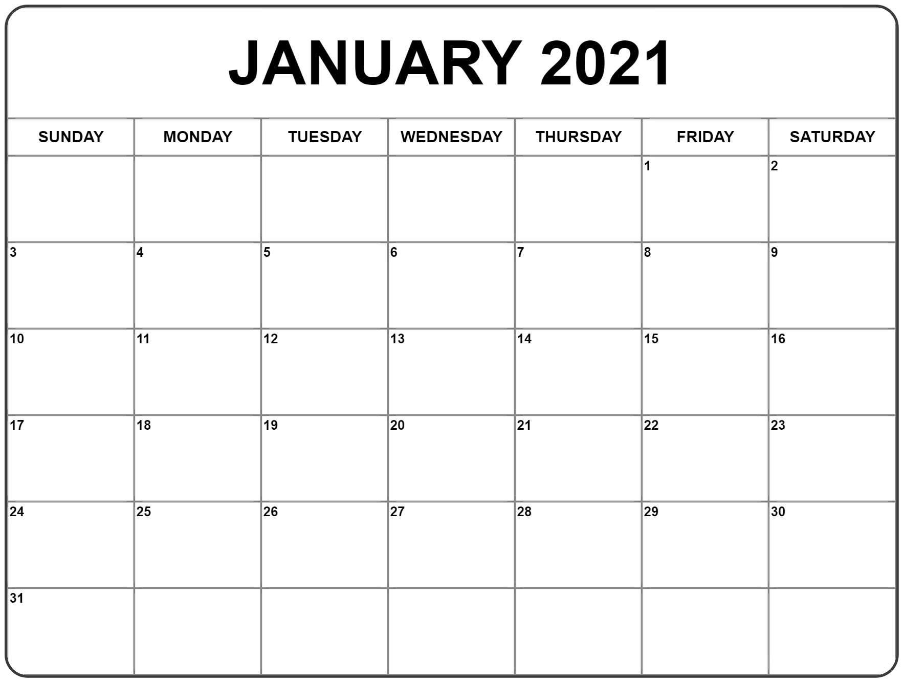 Free Printable 2021 Yearly Calendar Template Word