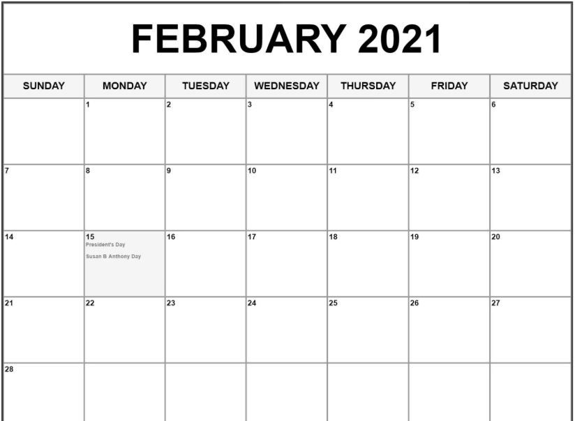 February 2021 Calendar Printable - Blank Templates