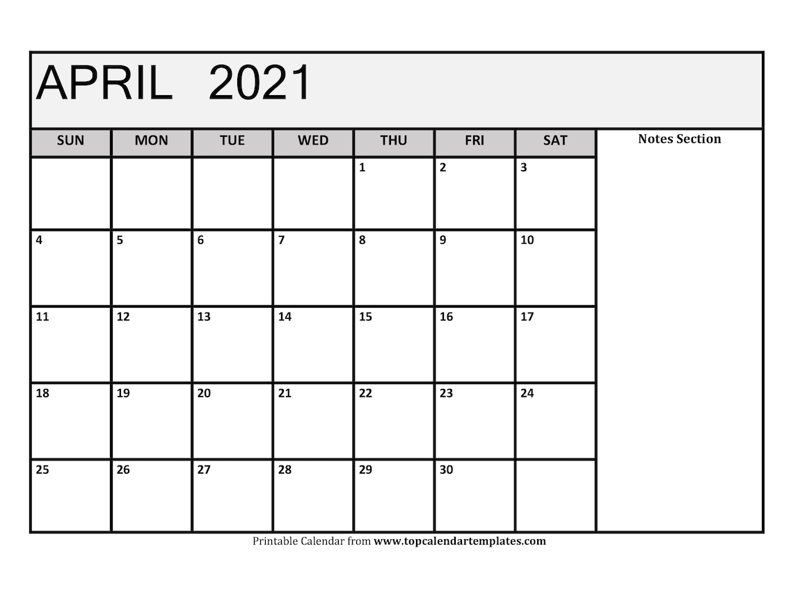 Free April 2021 Calendar Printable - Blank Templates