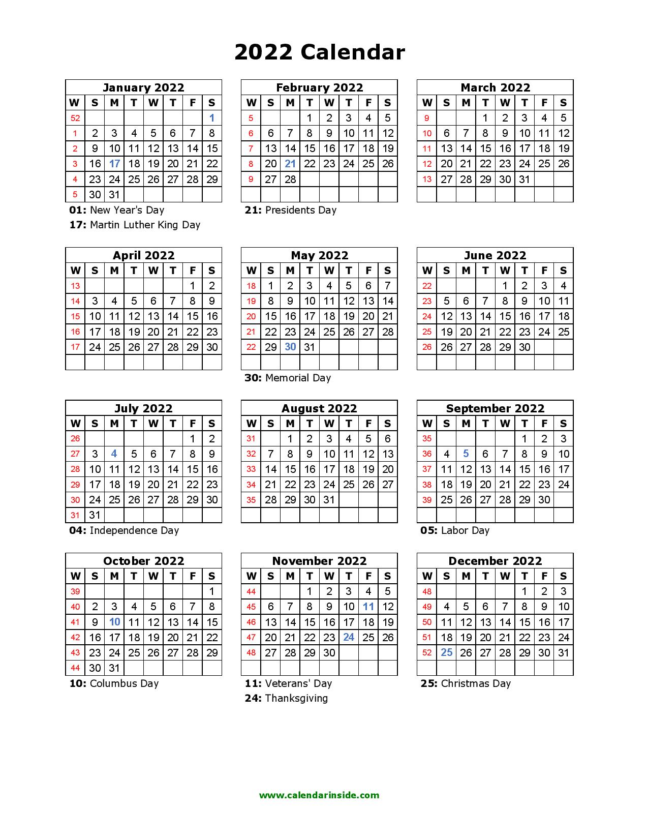 Free Printable Calendar 2022 Templates Yearly Calendars