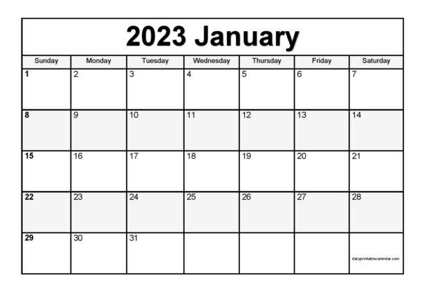 Printable January 2023 Calendar Template - PDF, Word, Excel