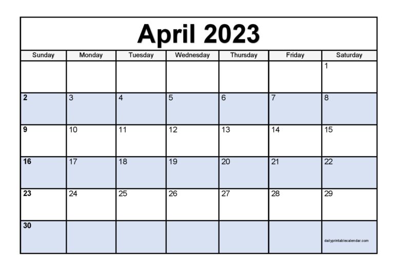 Printable April 2023 Calendar Template - PDF, Word, Excel