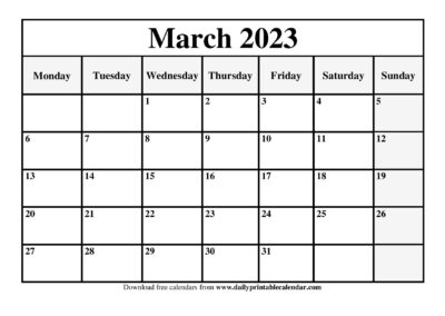Printable March 2023 Calendar Template - PDF, Word, Excel