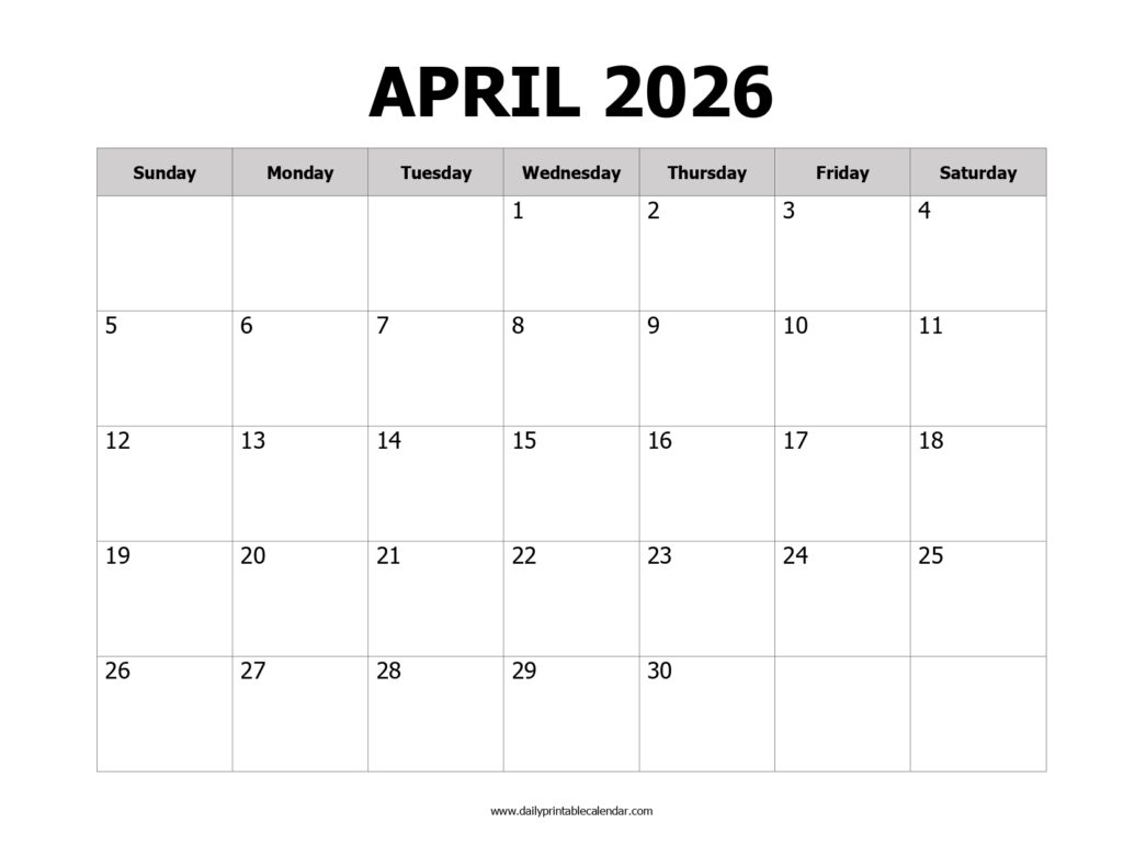 April 2026 Printable Calendar