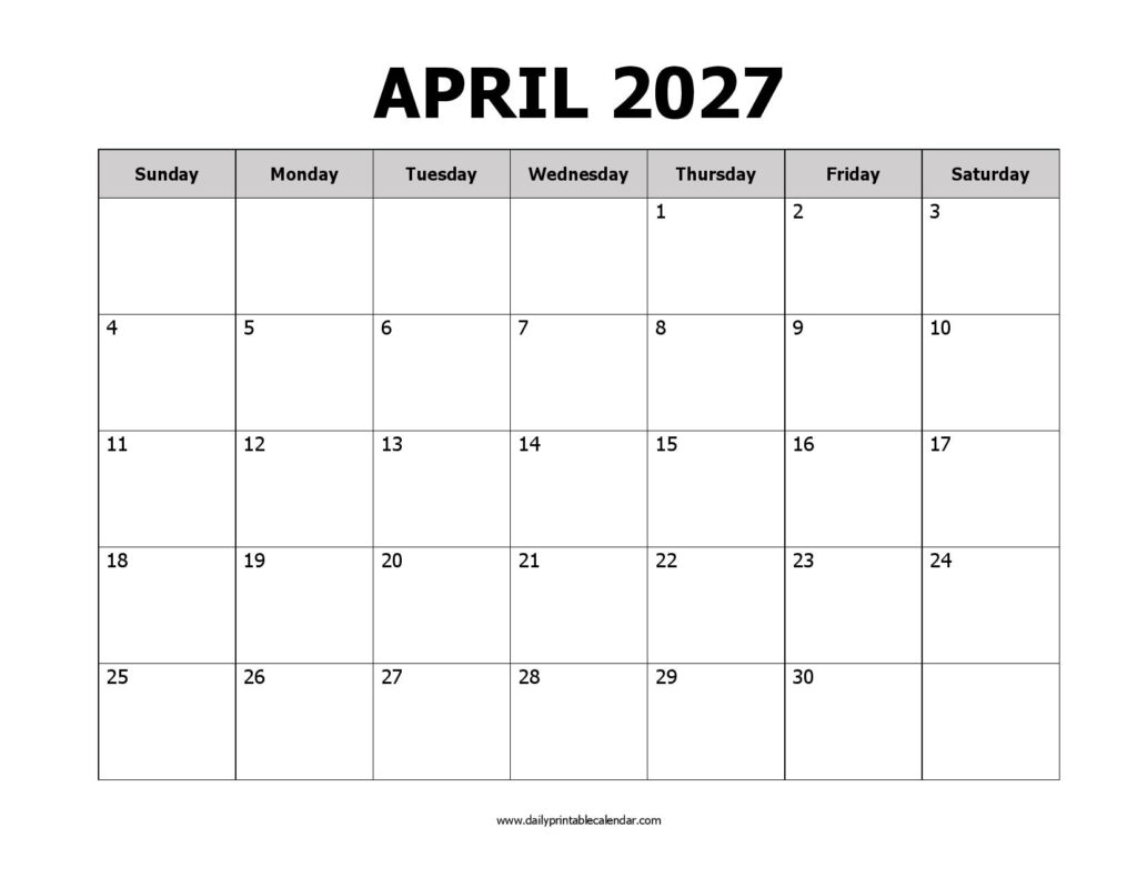 April 2027 Printable Calendar