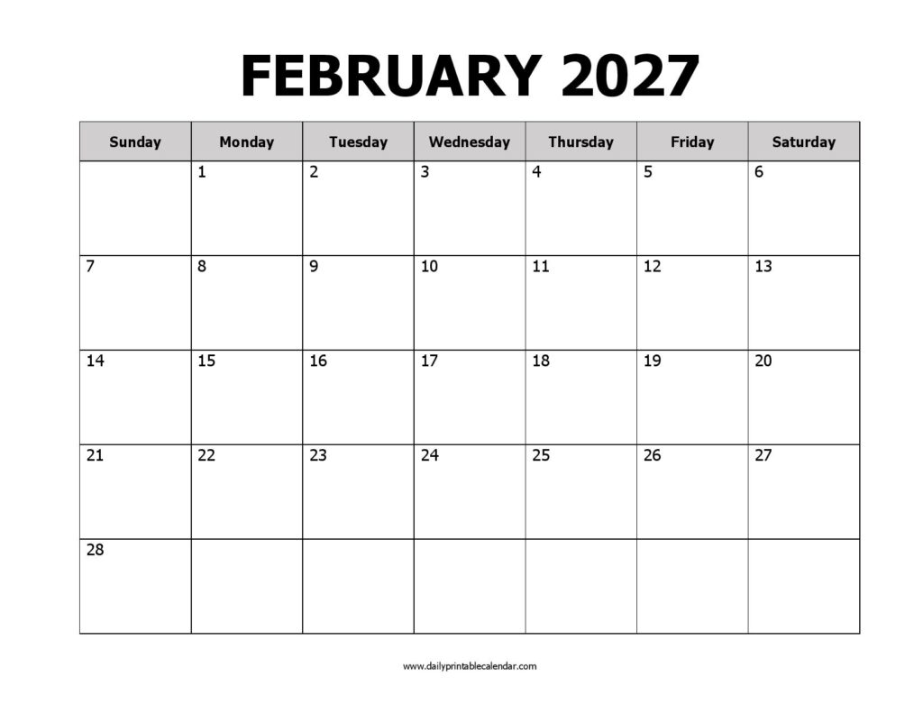 February 2027 Printable Calendar