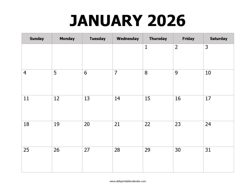 January 2026 Printable Calendar