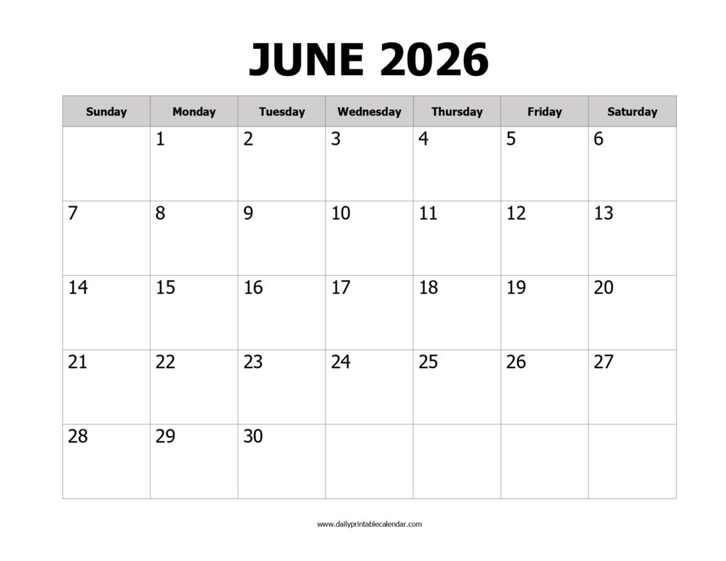 June 2026 Printable Calendar