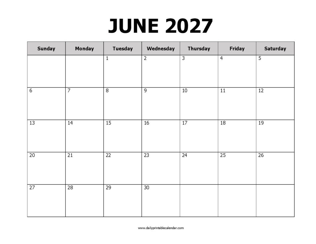 June 2027 Printable Calendar