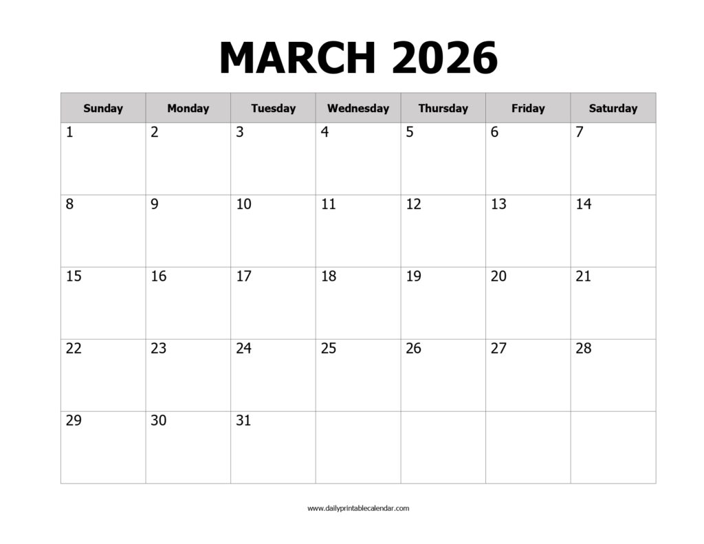 March 2026 Printable Calendar
