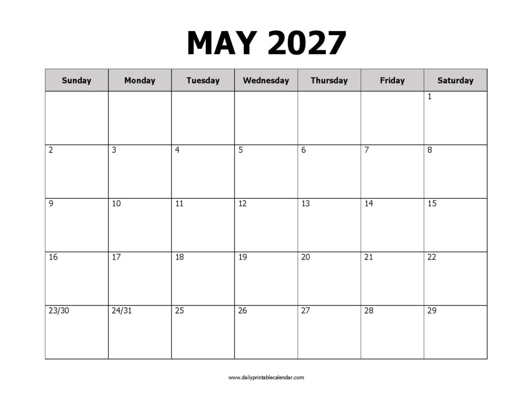 May 2027 Printable Calendar