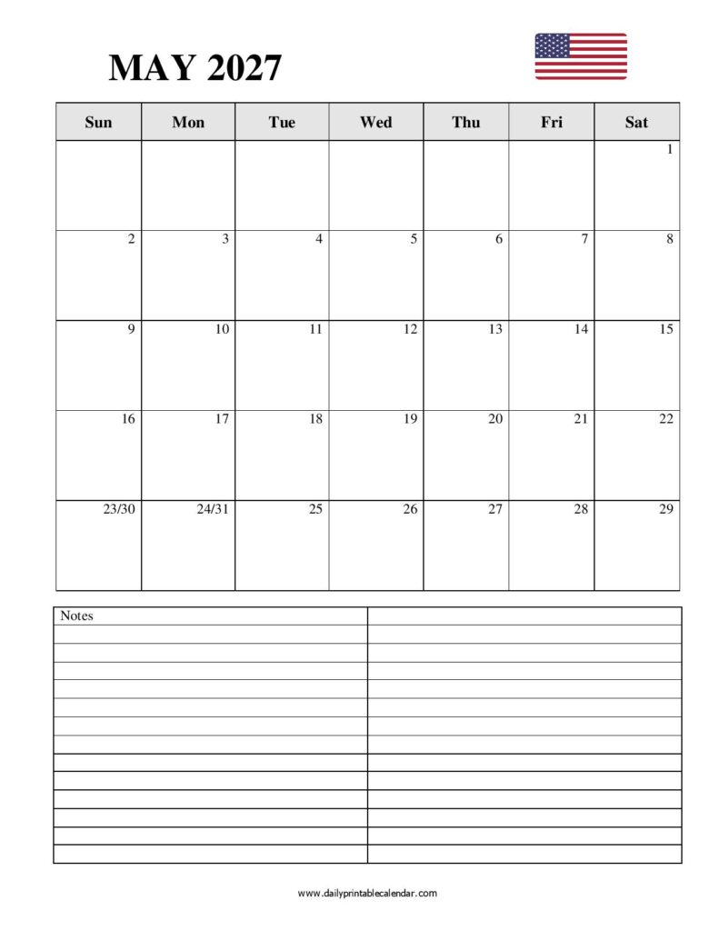 Blank May 2027 Calendar Printable