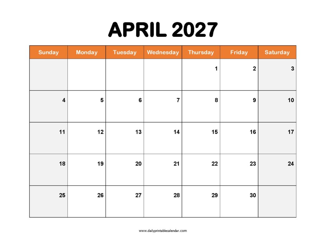 April 2027 Calendar Template