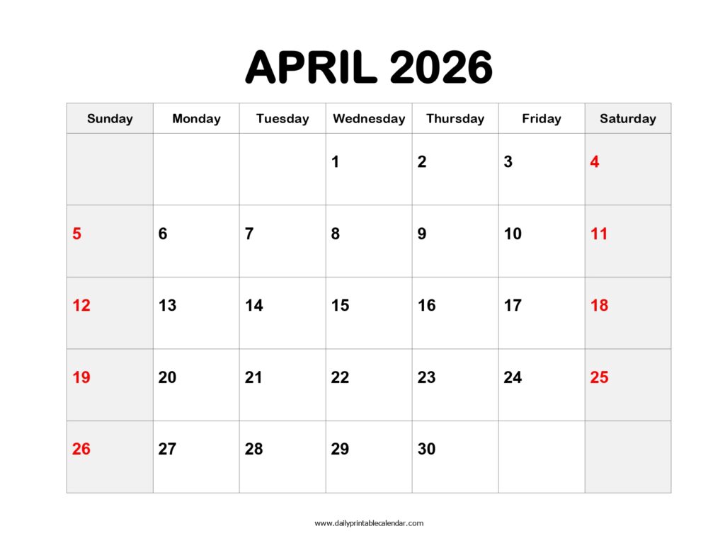 April 2026 Calendar Template