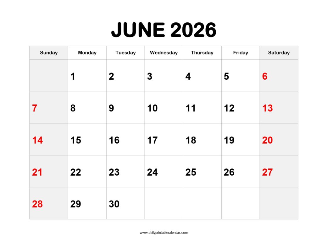 June 2026 Calendar Template