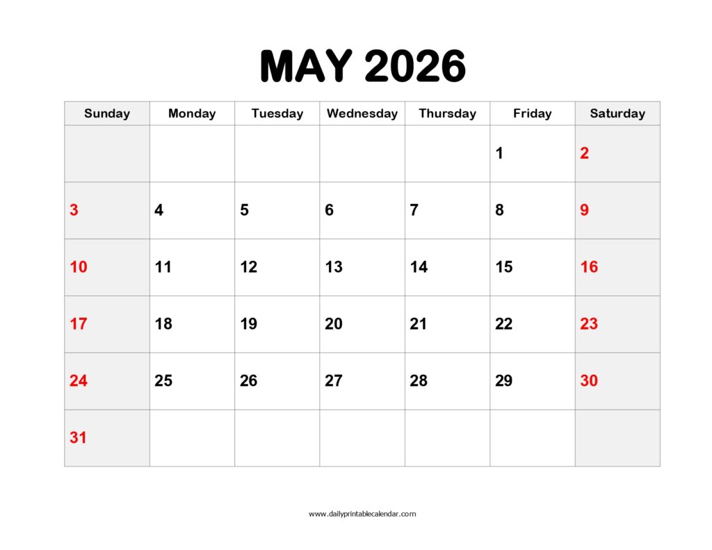 May 2026 Calendar Template
