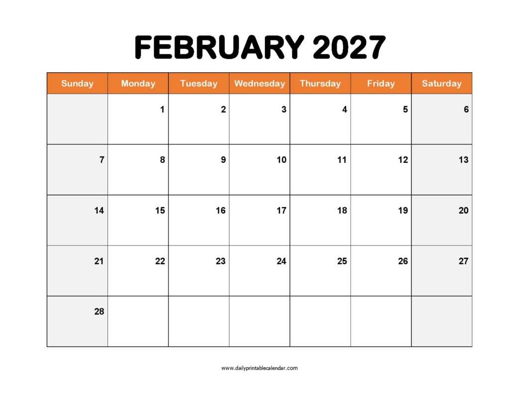 February 2027 Calendar Template