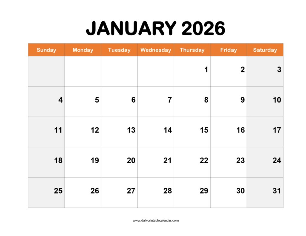 January 2026 Calendar Template