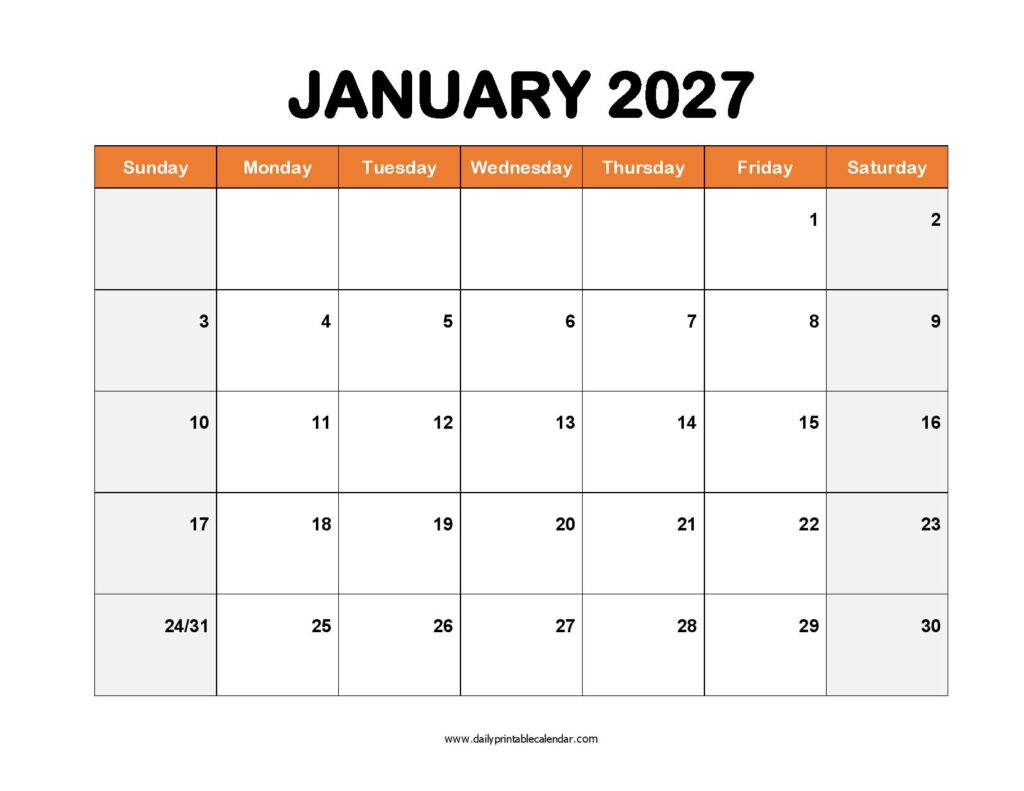 January 2027 Calendar Template