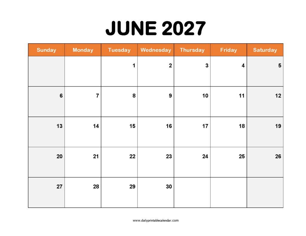 June 2027 Calendar Template