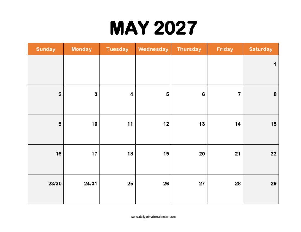May 2027 Calendar Template